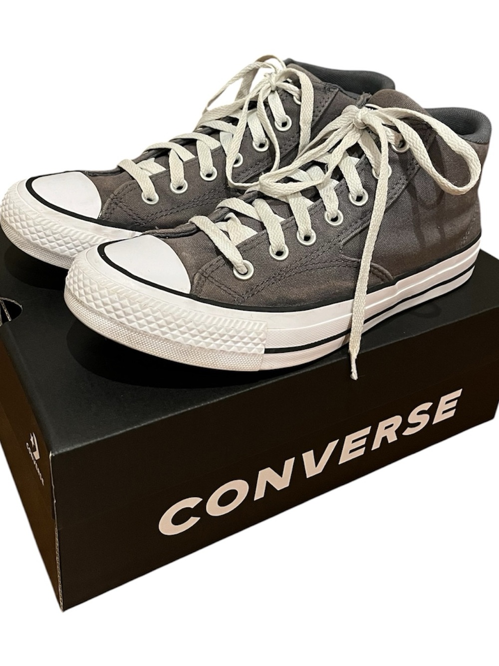 Converse Gray and White Mid-Top Canvas Sneakers